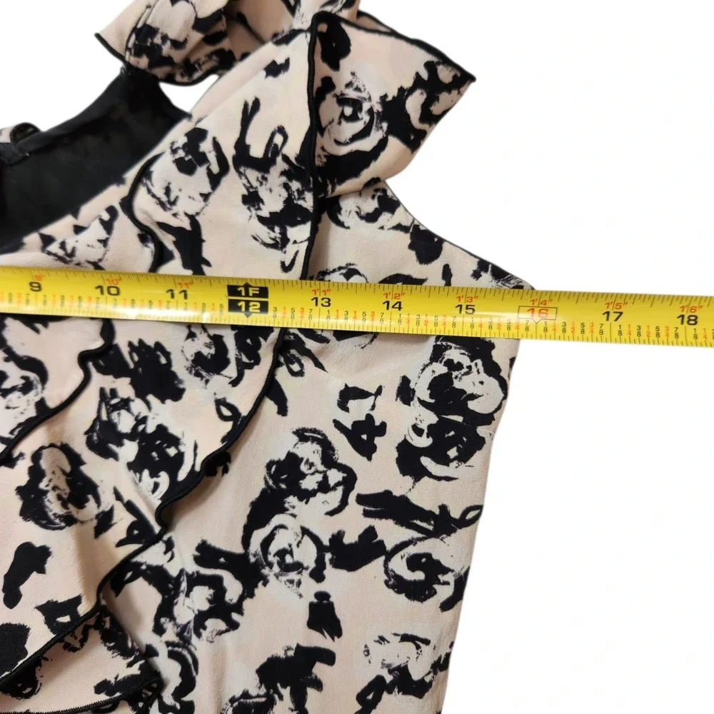 PROENZA SCHOULER Size 6 Scribble Rose Ruffle Midi Floral Asymmetrical 100% Silk